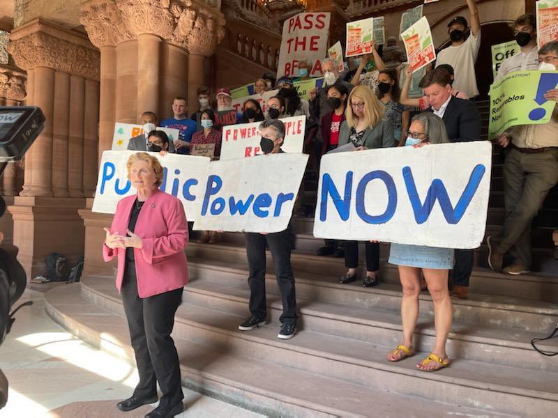 Jo Anne speaking at a rally for public power